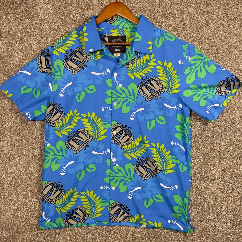 My Hero Academia UA High School Plus Ultra Aloha Shirt Mens Medium Blue Anime